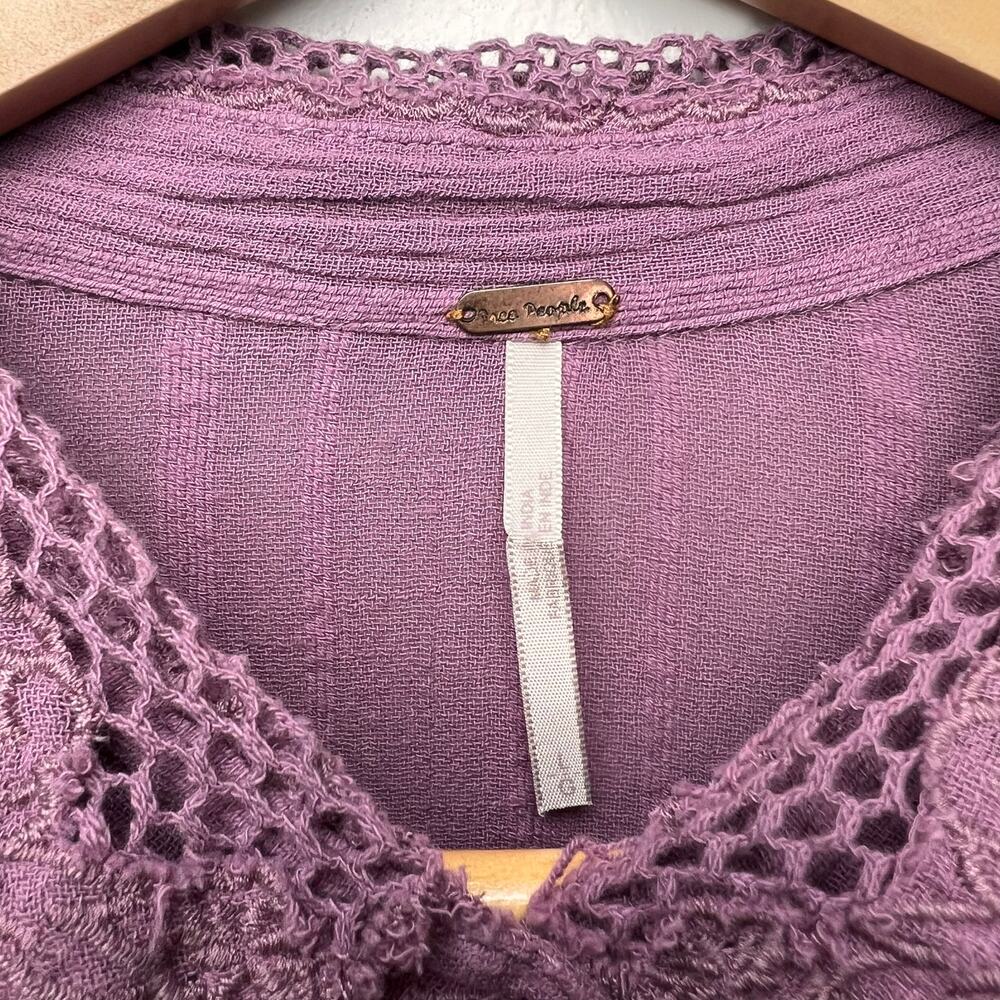 Free People Carter Dobby Embroidered Lace Button Down Top Purple Large - Picture 4 of 6
